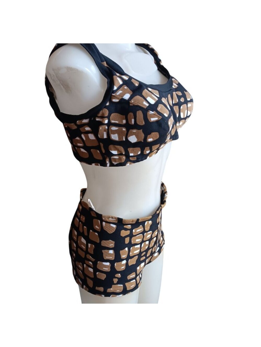 Vintage 1960's Bikini sz 13 Sears Geometric Crocodile Print HighSet Padded Bra